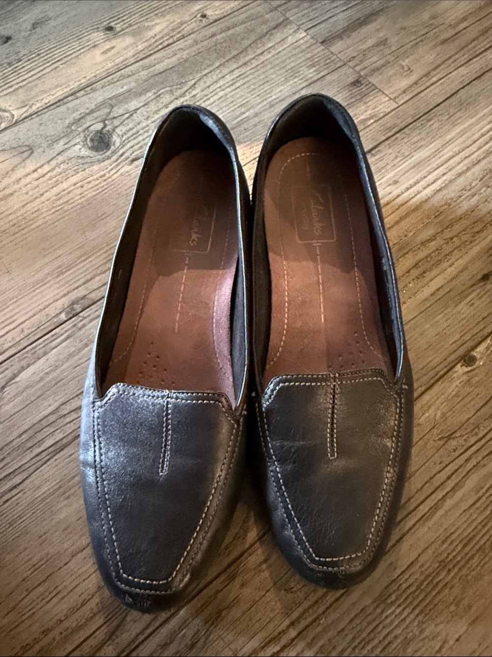Clarks Black Leather Slip-On Loafers for Women